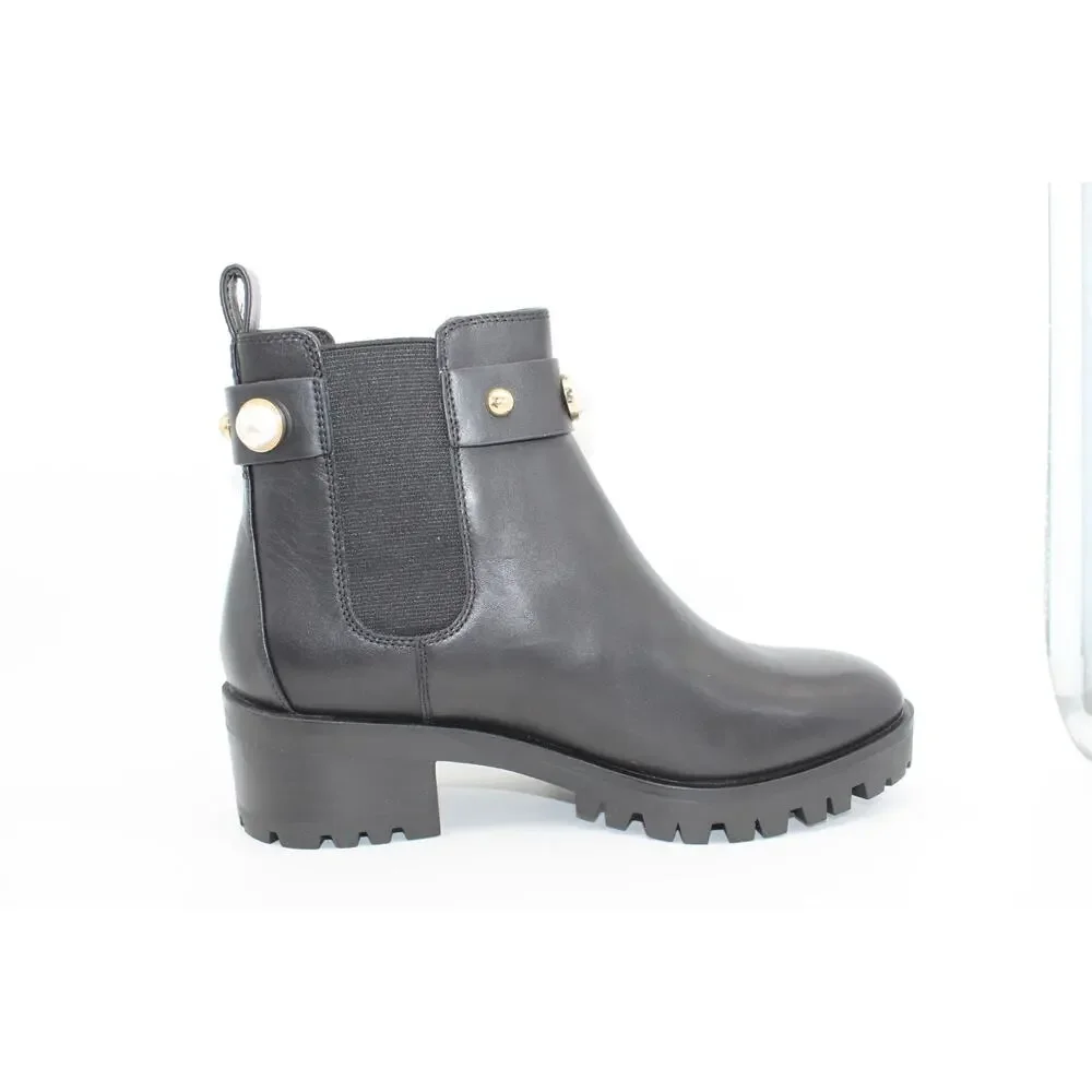 NWT Karl Lagerfeld Paris Pola Black Smooth Calf Lea Gold Pearl Boots Size 7.5M - Picture 8 of 13